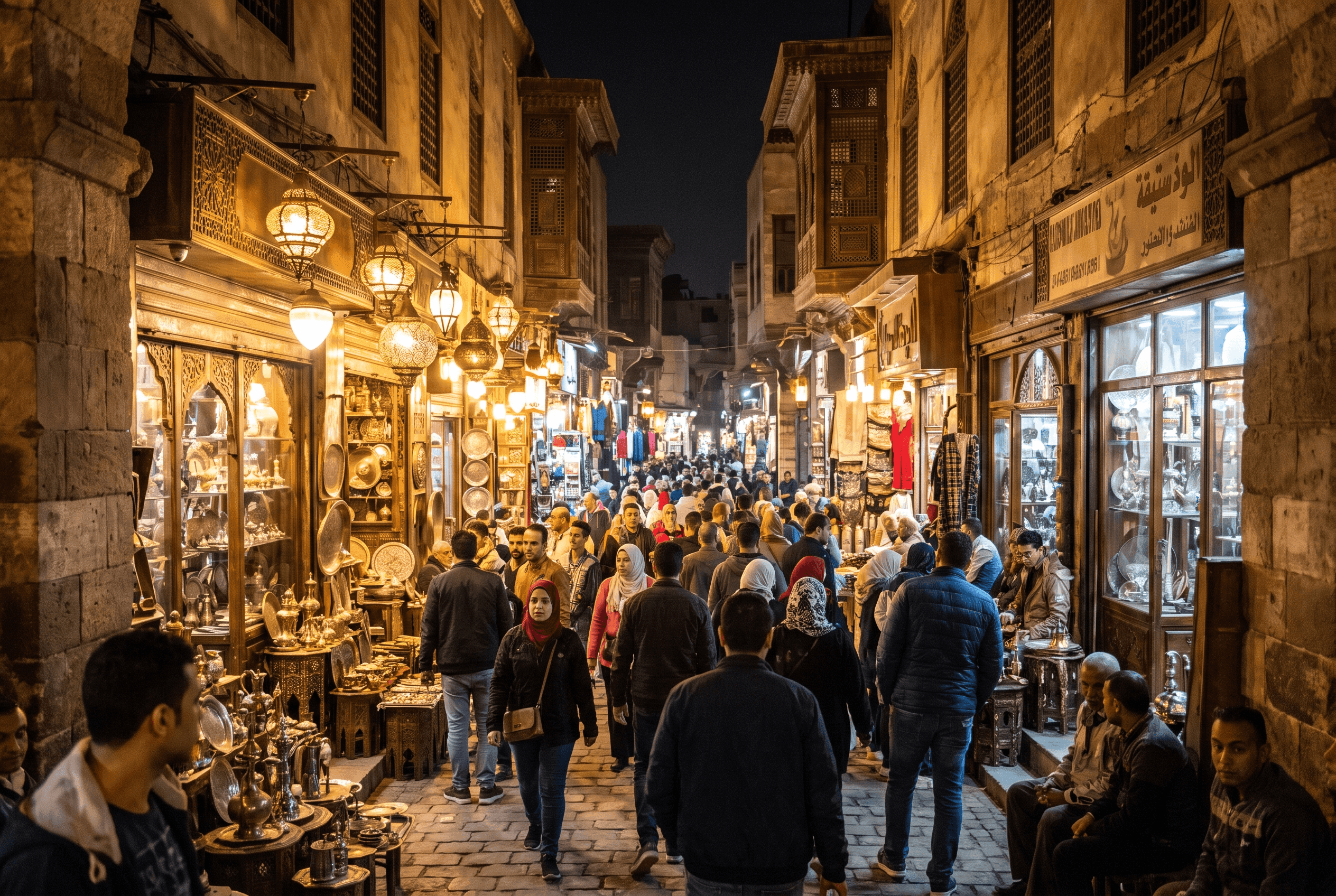 Khan el-Khalili bazaar Cairo at night