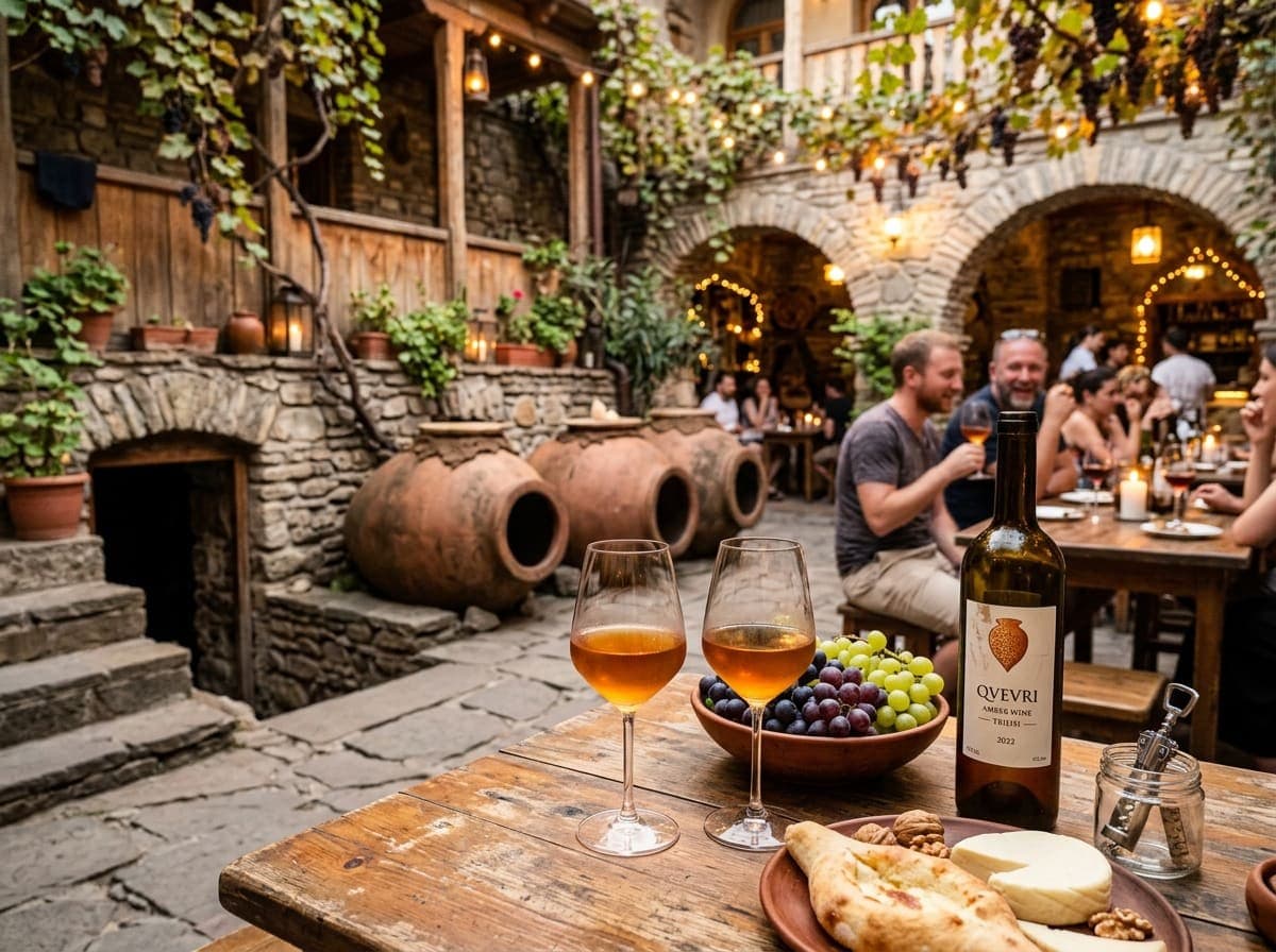 Qvevri wine in a Tbilisi courtyard