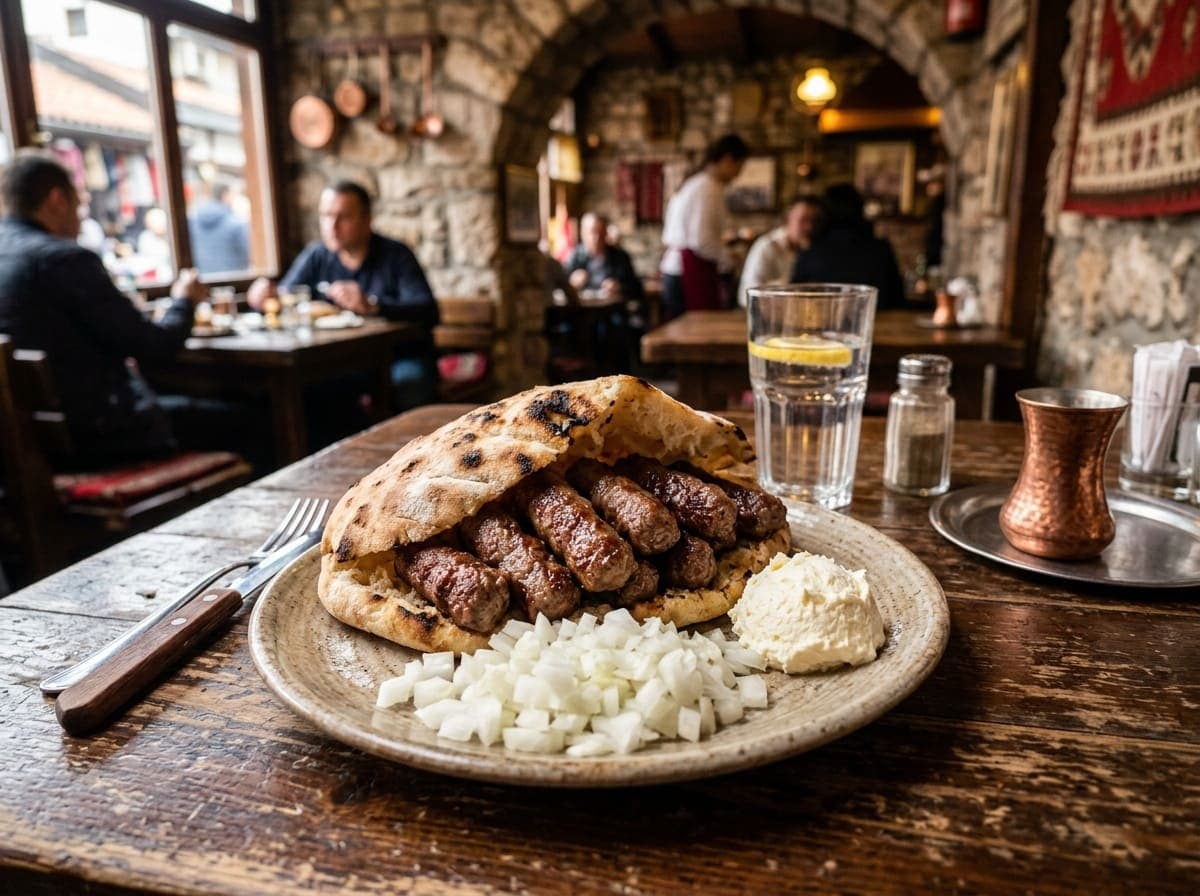Ćevapi with somun and kajmak
