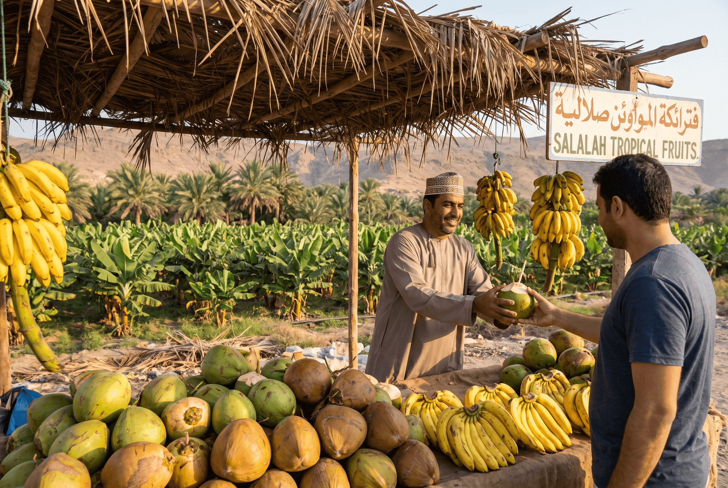 Coconut and banana plantations roadside stall Salalah