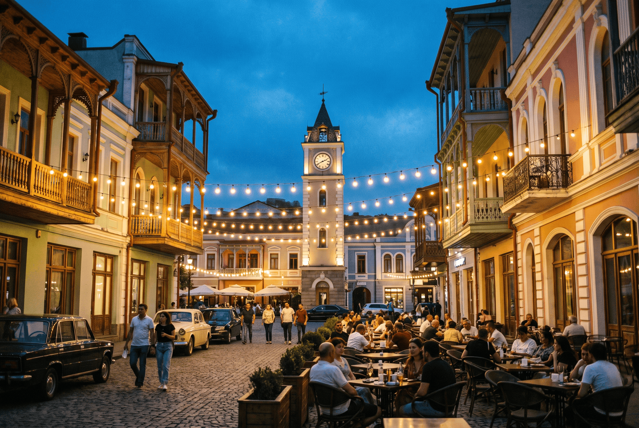 Old Batumi Piazza square with cafés and colorful facades