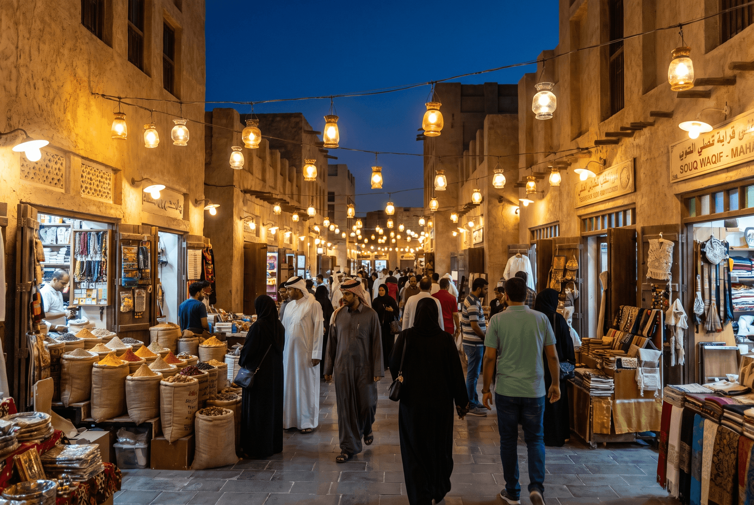 Souq Waqif Doha at night with lanterns