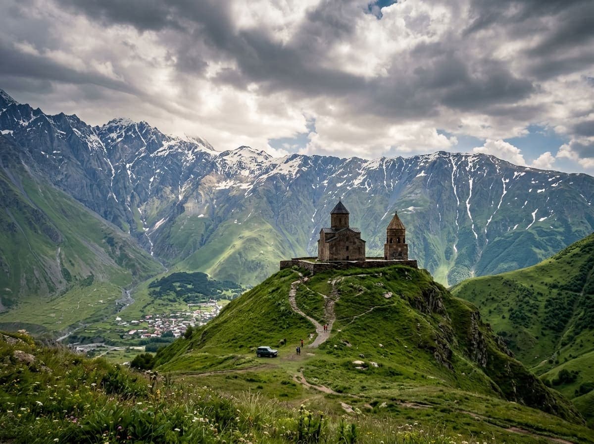 Gergeti Trinity Church below Kazbek